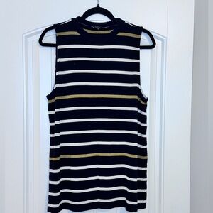 Ann Taylor Striped Sleeveless Sweater in Black, White, and Gold
